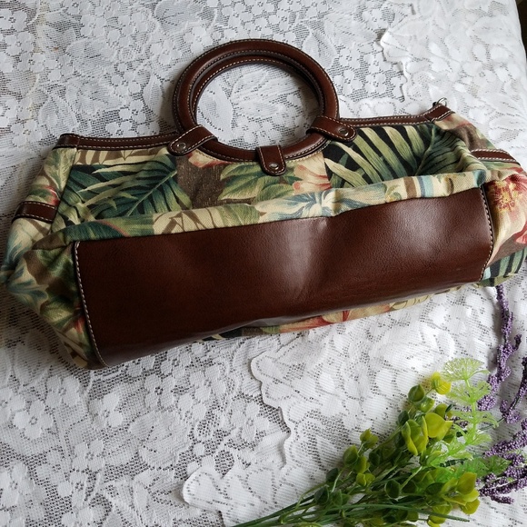 Purse Tropical Florals Removable Strap Brown Green - Picture 5 of 8